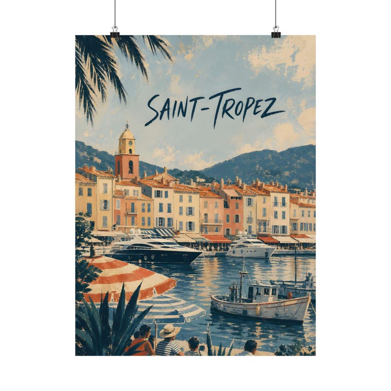 Póster de Saint-Tropez, Arte de viajes de la Riviera Francesa, Decoración de puerto mediterráneo imagen 2