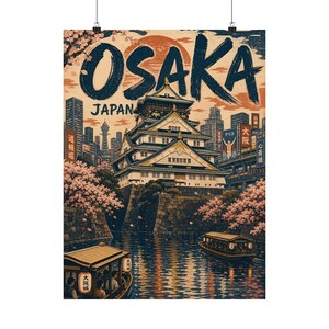 Poster van het kasteel van Osaka, Japanse reiskunst, vintage stadsmuurdecoratie afbeelding 4