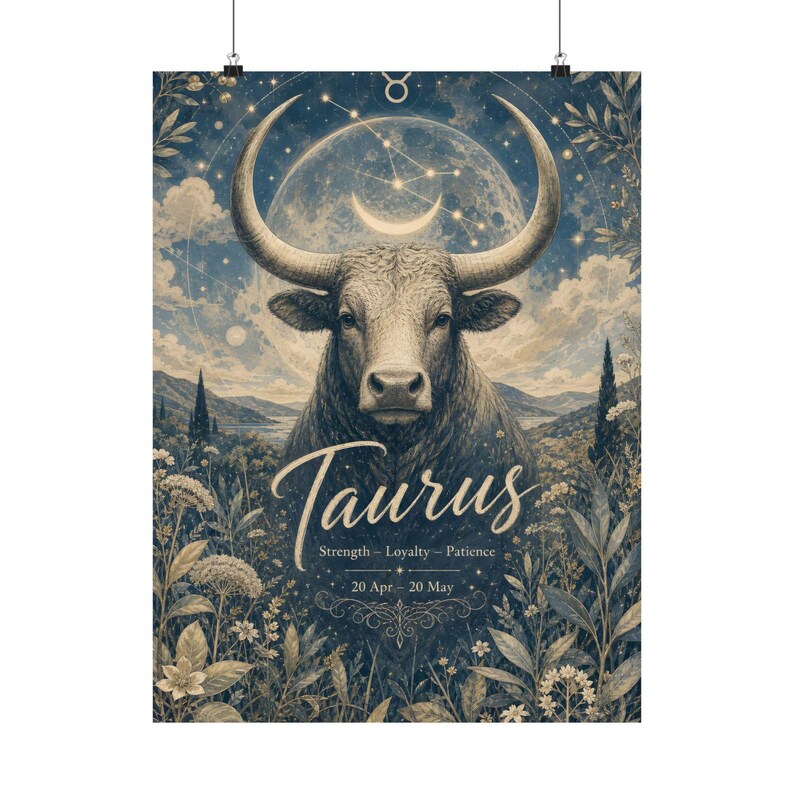 Taurus Zodiac Poster, Celestial Bull Astrology Wall Art image 2