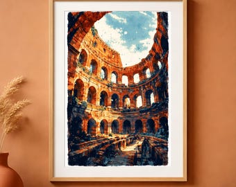 Roman Colosseum Watercolor | Printable Wall Art | Downloadable Prints | Italy Travel Poster | Architectural Illustration