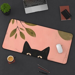 Tappetino da scrivania con gatto nero che sbircia / Tappetino per mouse con motivo botanico rosa immagine 7
