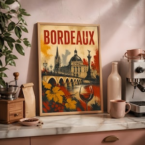 Bordeaux Travel Wall Art, France Wine Country Print, Vintage City Poster