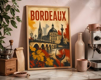 ボルドー旅行ウォールアート、フランスワイン産地プリント、ヴィンテージシティポスター