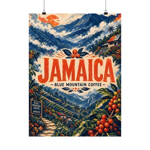 Jamaika Blue Mountain Kaffeedruck, tropisches Art Deco Reiseplakat Bild 7