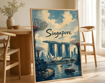 Singapore Travel Poster, Marina Bay Sands Vintage City Wall Art