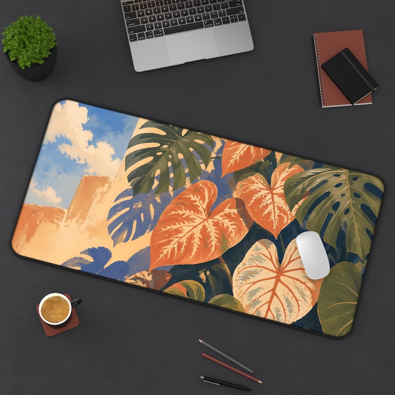 Alfombrilla de escritorio con hojas de monstera tropical / Alfombrilla de ratón con ilustración botánica de plantas imagen 6