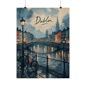 Dublin Wall Art, Ha'penny Bridge Travel Poster, Ireland Cityscape Decor image 2