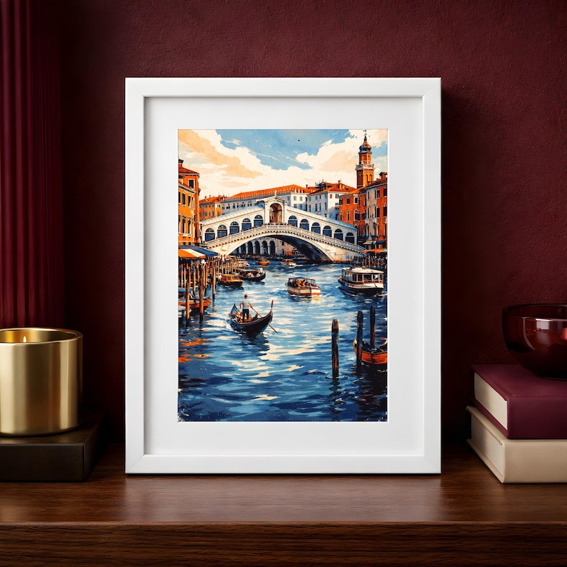 Venice Rialto Bridge Art | Printable Wall Art | Italian Travel Poster | Watercolor Cityscape | Mediterranean Decor - Image 8
