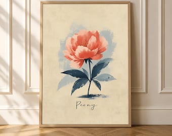 Pfingstrosen-Wandbild, botanisches Vintage-Poster, minimalistische Blumendekoration