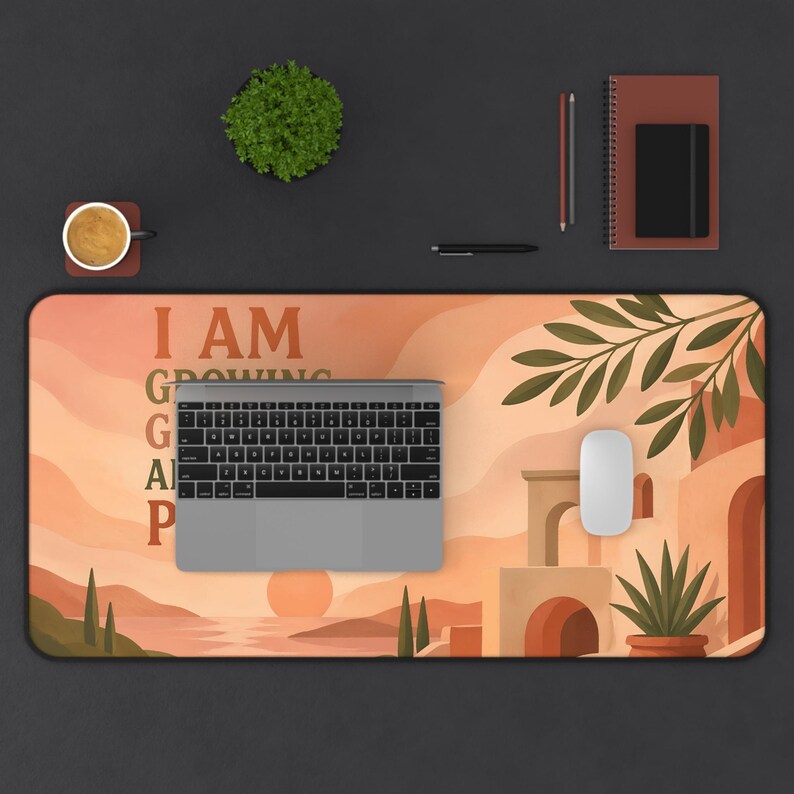 Motivational Desk Mat | Terracotta Sunset Mediterranean Scene, Uplifting Quote image 5