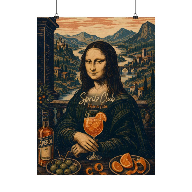 Mona Lisa Poster, Spritz Club Renaissance Bar Art image 2
