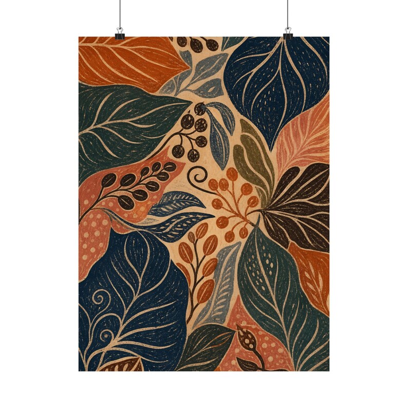 Botanical Matte Poster, Boho Foliage Wall Art, Retro Nature Decor image 2