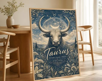Taurus Zodiac Poster, Celestial Bull Astrology Wall Art