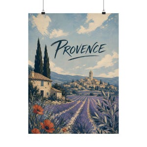 Provence Poster, French Lavender Field Wall Art, Vintage Travel Decor image 2