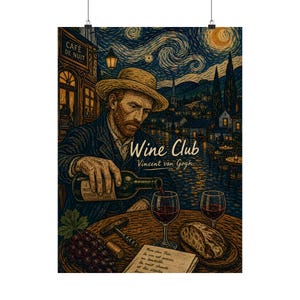 Van Gogh Wine Club Poster, Starry Night Café Wall Art image 2