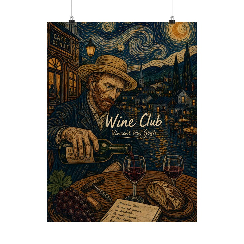 Van Gogh Wine Club Poster, Starry Night Café Wall Art image 2