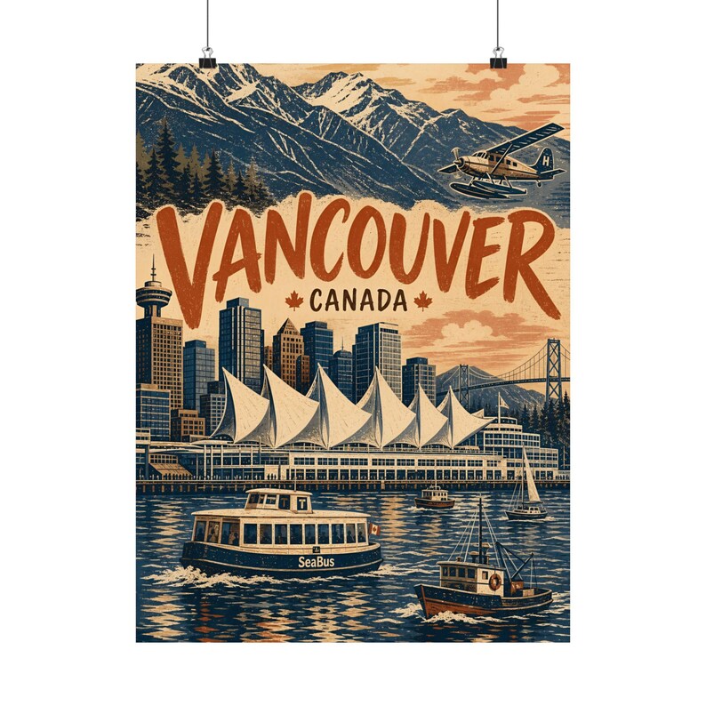 Vancouver Travel Poster, Canada Place Vintage City Wall Art image 3