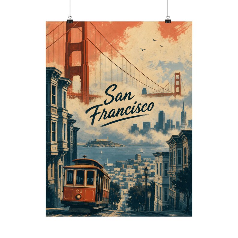 San Francisco Poster, Vintage Golden Gate Bridge Travel Art image 2