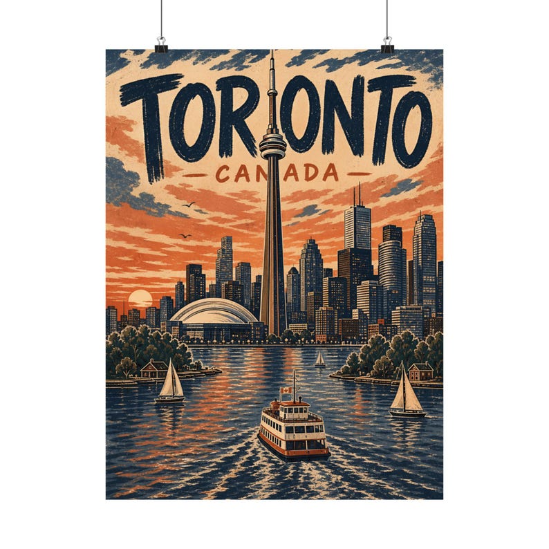 Toronto Travel Poster, Vintage Canada Skyline Wall Art image 3