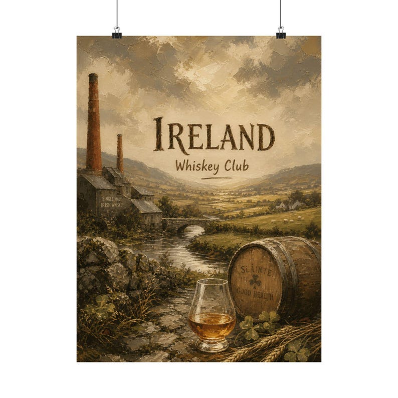 Irish Whiskey Poster, Ireland Countryside Distillery Wall Art image 2