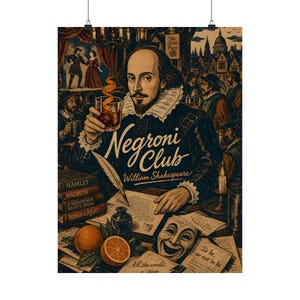 William Shakespeare Poster, Negroni Club Literary Tavern Art image 2
