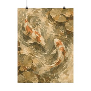 Quadro con pesci koi, decorazione per laghetto in stile pittorico, poster di ispirazione giapponese immagine 2