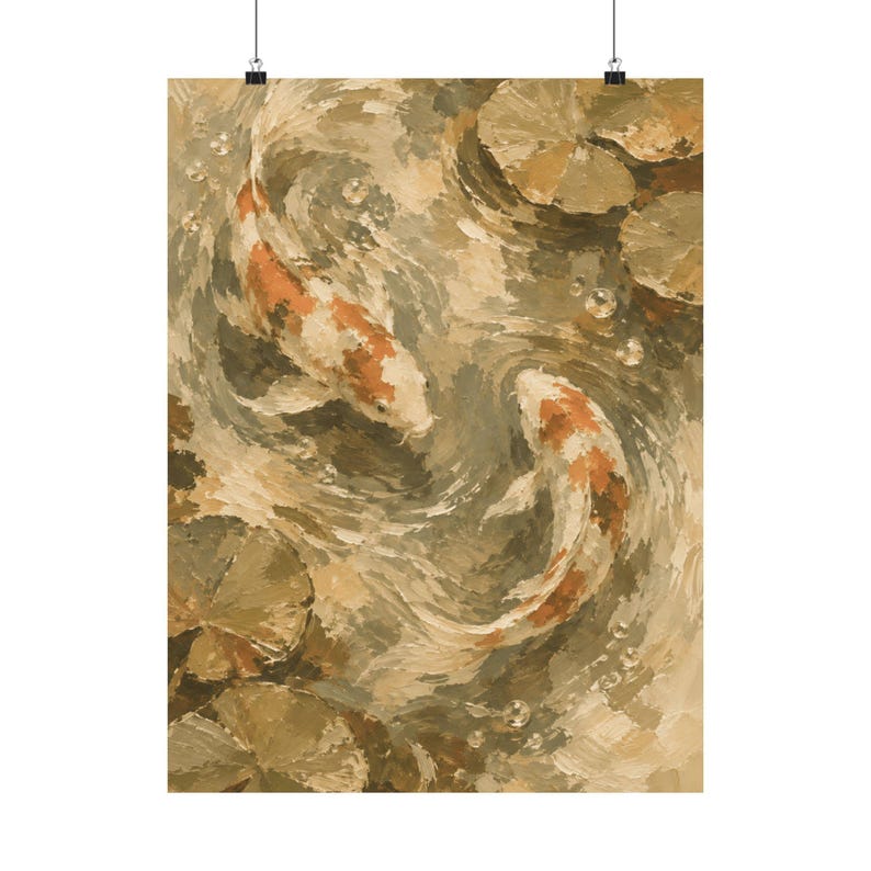 Quadro con pesci koi, decorazione per laghetto in stile pittorico, poster di ispirazione giapponese immagine 2