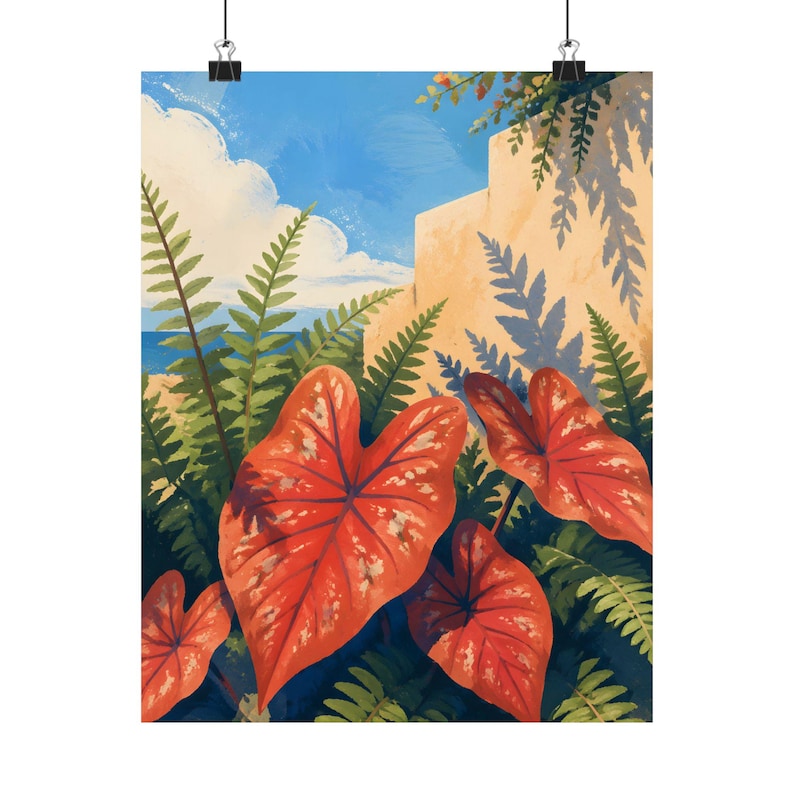 Tropisk botanisk väggkonst, Medelhavskustposter, Terrakottabladdekor bild 2