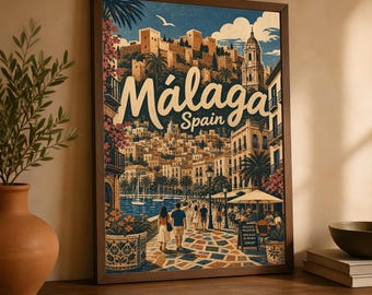 Málaga-Reiseposter, Vintage-Wandkunst der spanischen Küste