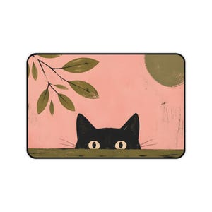 Tappetino da scrivania con gatto nero che sbircia / Tappetino per mouse con motivo botanico rosa immagine 3