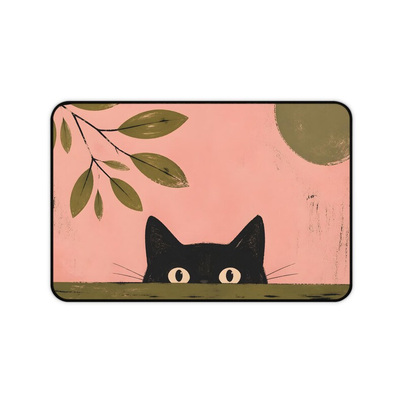 Tappetino da scrivania con gatto nero che sbircia / Tappetino per mouse con motivo botanico rosa immagine 3