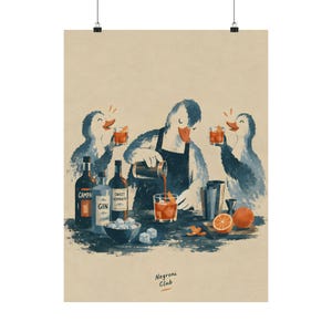 Póster de pato Negroni, arte vintage para bares de cócteles, decoración retro para la cocina. imagen 2