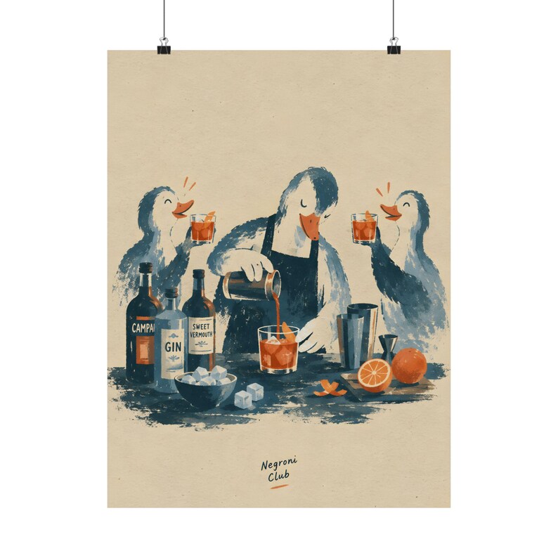 Póster de pato Negroni, arte vintage para bares de cócteles, decoración retro para la cocina. imagen 2