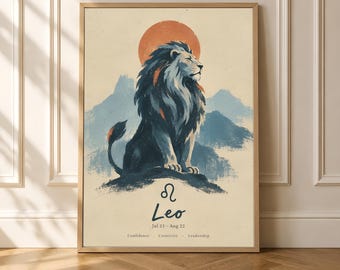 Leo Zodiac Poster, Vintage Lion Astrology Wall Art