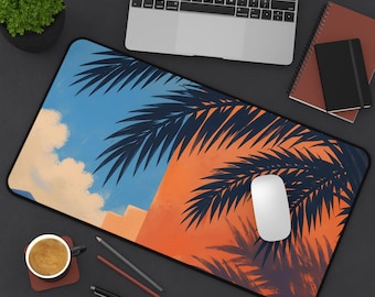 Sunset Palm Silhouette Desk Mat | Tropical Beach Mouse Pad