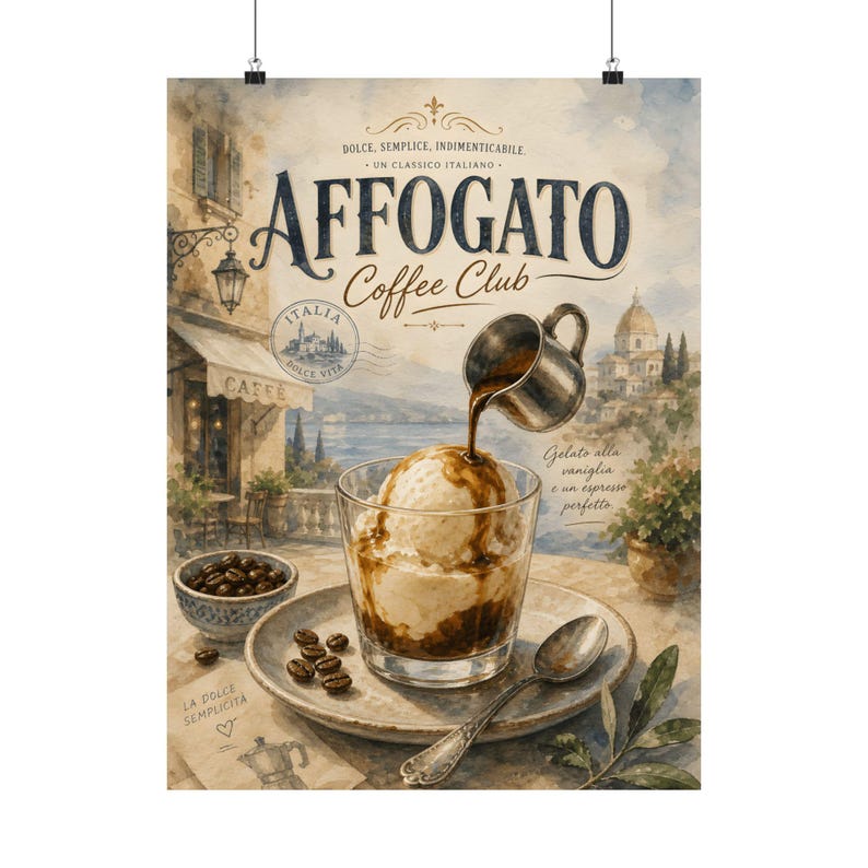 Affogato Coffee Club Wall Art, Italian Cafe Kitchen Decor, Vintage Beverage Print image 3
