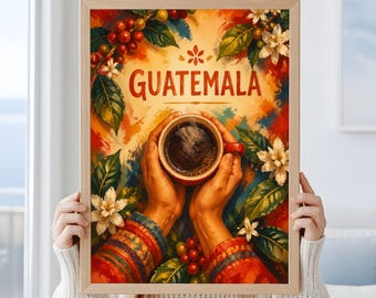 Guatemala Coffee Wall Art, Vintage Kitchen Corner Poster, Coffee Lover Print