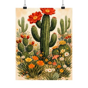 Arte mural de cactus, póster botánico del desierto, decoración floral del suroeste para guardería imagen 2
