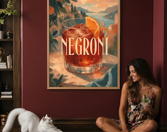 Negroni-cocktailkunst aan de muur, Italiaanse aperitivo-drankposter, mediterrane woondecoratieprint