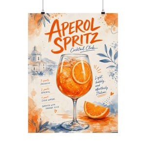 Aperol Spritz väggkonst, italiensk cocktailrecepttryck, köksbarvagnsdekor bild 2