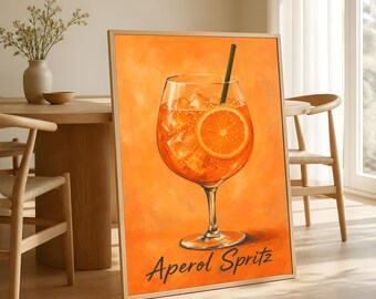 Aperol Spritz Poster, Italian Cocktail Art, Orange Kitchen Wall Decor