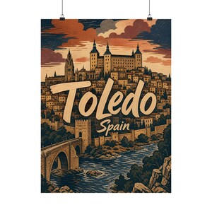 Toledo-Poster, Spanien, Vintage-Reise-Wandbild, Dekoration für eine spanische Stadt Bild 11