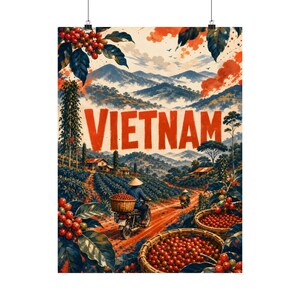 Vietnam Coffee Farm Wall Art, Vintage Travel Poster, Mid Century Modern Art Print image 7