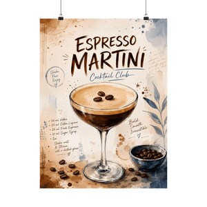 Espresso Martini Wall Art, Cocktail Recipe Print, Coffee Bar Decor image 2