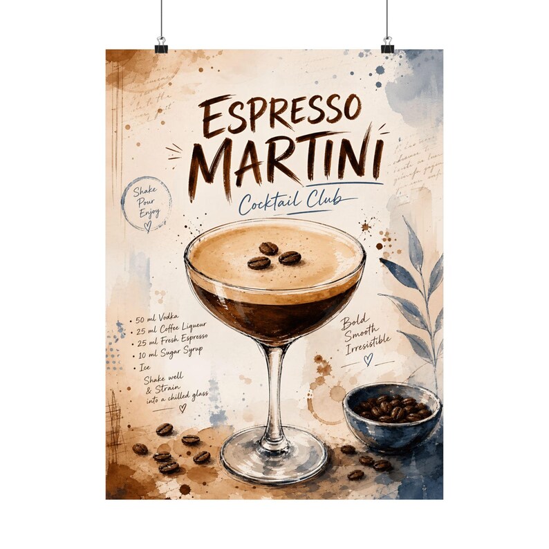 Espresso Martini Wall Art, Cocktail Recipe Print, Coffee Bar Decor image 2