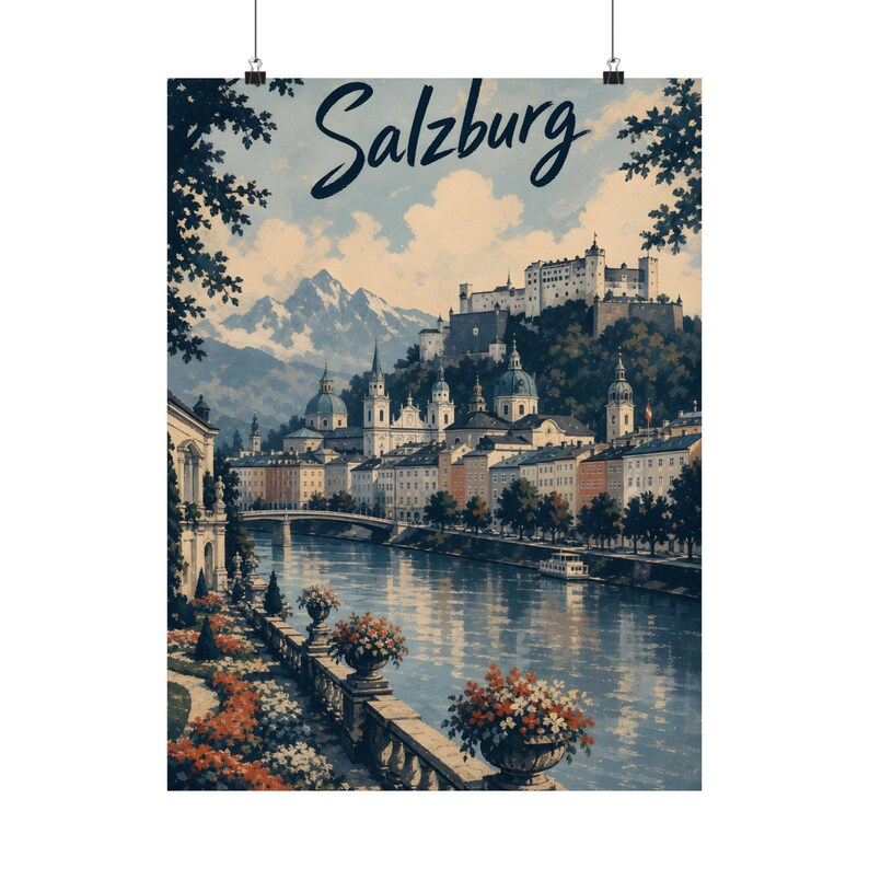Pôster de Salzburgo, Arte de Viagem Vintage da Áustria, Decoração de Paisagem Urbana Europeia imagem 2