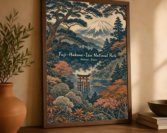 Mount Fuji Poster, Japanese Landscape Wall Art, Vintage National Park Decor