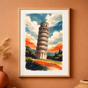 Leaning Tower of Pisa Poster | Printable Wall Art | Italy Travel Print | Watercolor Landscape | Downloadable Prints - Image 1