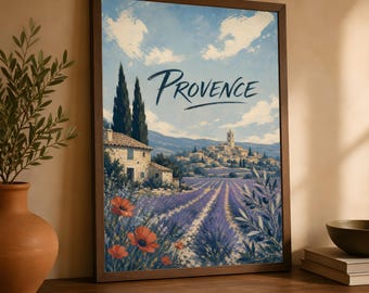 Póster de Provenza, cuadro de campo de lavanda francesa, decoración de viaje vintage