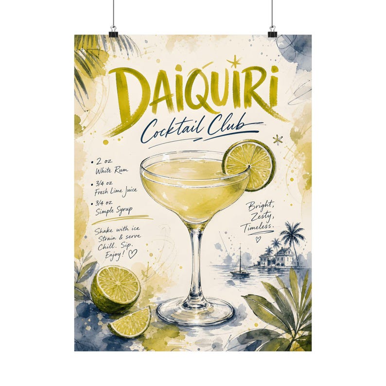 Daiquiri-Cocktailrezept als Kunstdruck, tropisches Barwagen-Wandbild, Küchendekoration Bild 2